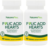 NaturesPlus Folic Acid Hearts bottle with heart-shaped tablets for daily heart health.