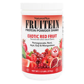 NaturesPlus Fruitein Exotic Red Fruit Shake bottle ready for daily protein