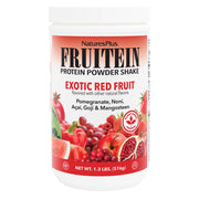 NaturesPlus Fruitein Exotic Red Fruit Shake bottle ready for daily protein