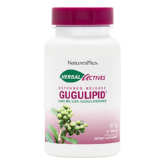 NaturesPlus Gugulipid bottle front with extended-release herbal supplement for daily wellness.