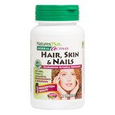 Nature's Plus Hair, Skin & Nails bottle-front supports a vegan beauty routine for healthier hair, skin, and nails.