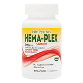 NaturesPlus Hema-Plex Iron bottle front with label highlighting 85 mg iron