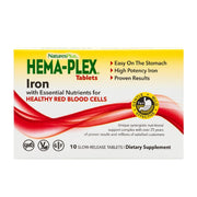NaturesPlus Hema-Plex Iron tablet close-up showing slow-release formula for gentle daily support