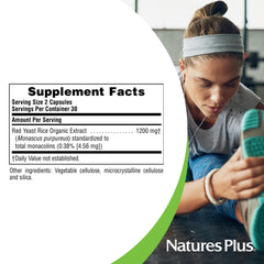 NaturesPlus Herbal Actives Red Yeast Rice 1200 mg ingredients panel, vegan and gluten-free