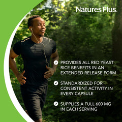Extended-release tablets visible in bottle by NaturesPlus Herbal Actives Red Yeast Rice