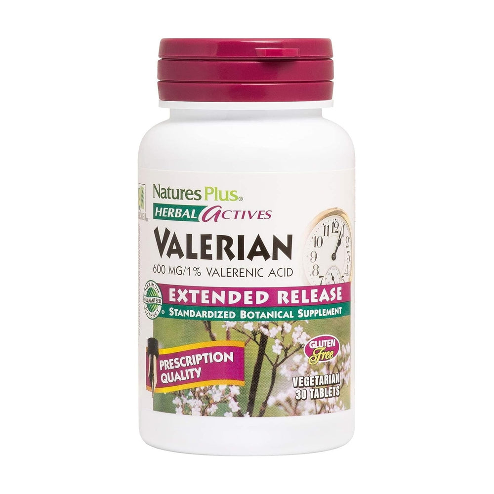 NaturesPlus Herbal Actives Valerian extended-release bottle front for a calm evening routine.