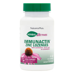 NaturesPlus ImmunActin lozenges wild cherry packshot showing vegan, gluten-free formula for immune wellness