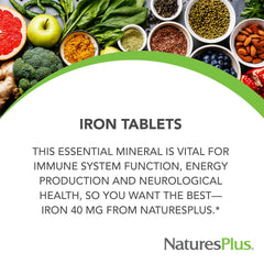 Packaging design highlights gluten-free and vegetarian-friendly iron supplement.