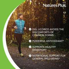NaturesPlus Licorice DGL bottle label marks vegan and gluten-free
