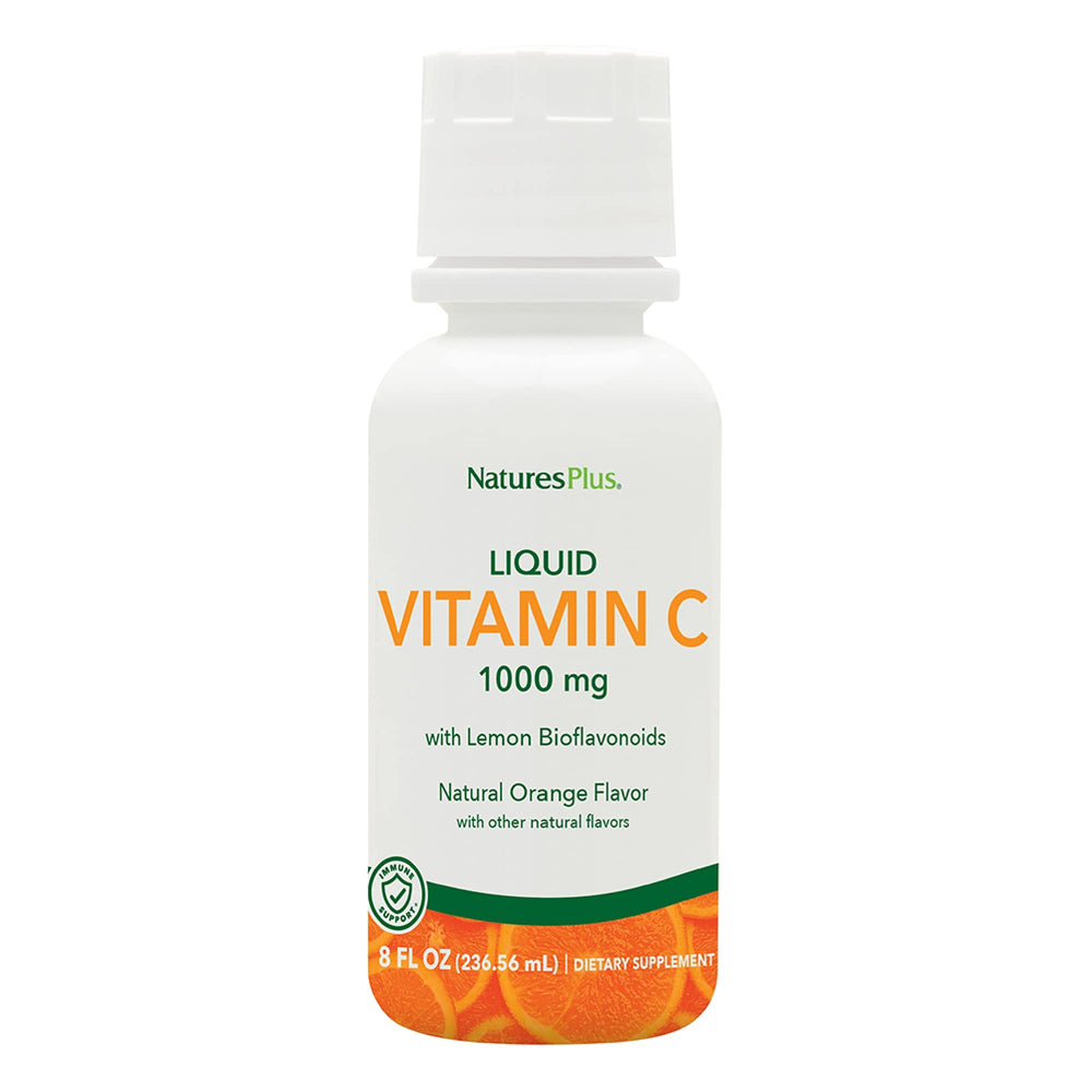 NaturesPlus Liquid Vitamin C bottle front shows 1000 mg per serving and antioxidant support