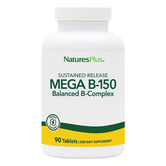 NaturesPlus Mega B-150 bottle with sustained-release tablets for steady daily support