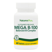 NaturesPlus Mega B-100 bottle front displays label and potency for daily energy support