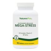 NaturesPlus Mega-Stress Complex bottle front view highlighting gluten-free vegetarian formula