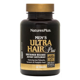 NaturesPlus Men's Ultra Hair Plus bottle showing sustained-release tablets for daily hair vitality.