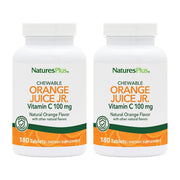 NaturesPlus Orange Juice Jr. bottle front with 360 chewables and 100 mg Vitamin C.