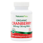 NaturesPlus Organic Cranberry 500 mg bottle with capsules for daily urinary wellness