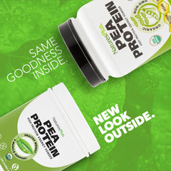 NaturesPlus Organic Pea Protein label close-up highlighting organic, non-GMO ingredients