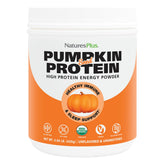 NaturesPlus Organic Pumpkin Seed Protein bottle shows gluten-free plant protein for daily shakes.