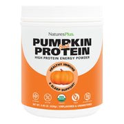 NaturesPlus Organic Pumpkin Seed Protein bottle shows gluten-free plant protein for daily shakes.