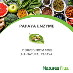 NaturesPlus Papaya Enzyme bottle with dosage details for easy daily use
