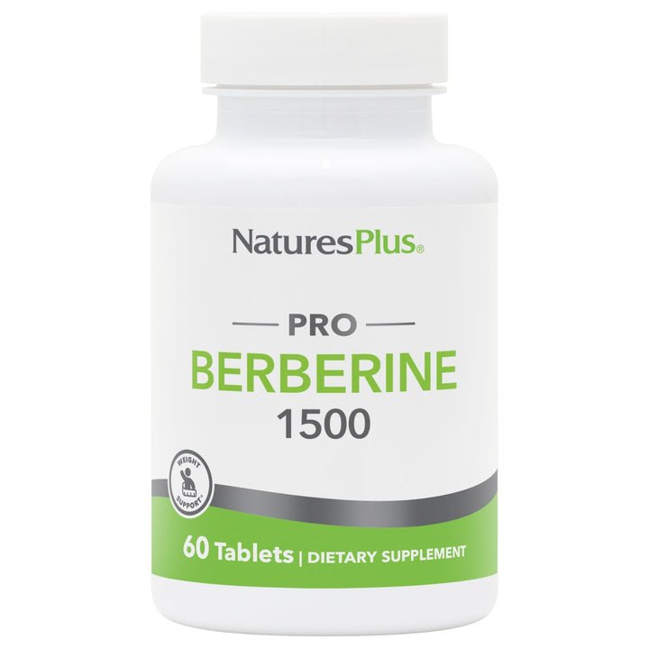 NaturesPlus PRO Berberine 1500 mg bottle highlighting metabolism support.