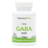 NaturesPlus PRO GABA bottle closeup highlights capsule texture for calm focus.