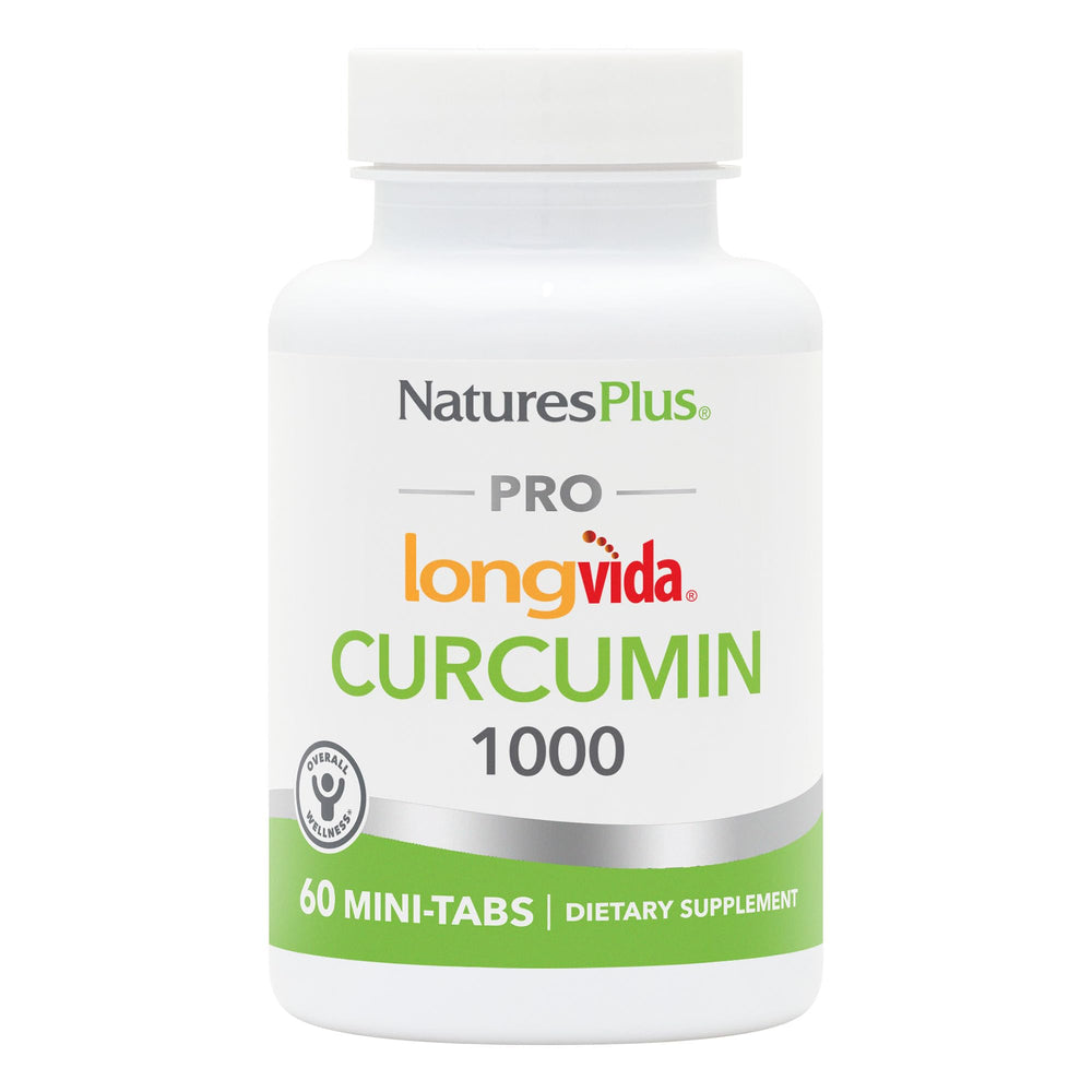 NaturesPlus PRO Longvida Curcumin 1000 mg bottle on display, highlighting daily antioxidant support.