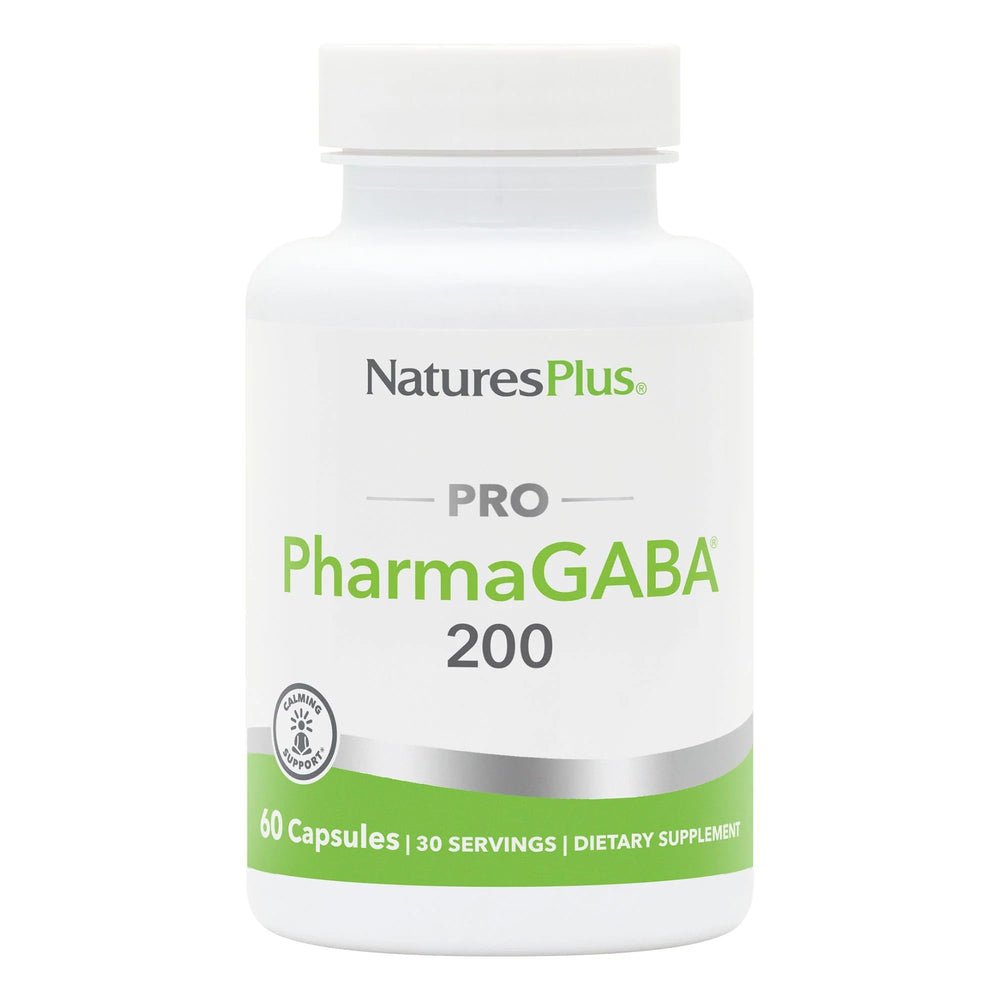 NaturesPlus PRO PharmaGABA bottle front view highlighting calm and focus.