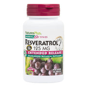 NaturesPlus Resveratrol extended-release bottle highlighting steady release for daily use