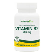 NaturesPlus Riboflavin bottle front showcasing 60 vegetarian tablets for sustained energy support