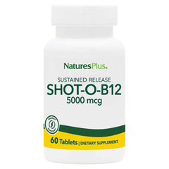 NaturesPlus Shot-O-B12 5000 mcg sustained-release tablets provide steady energy support.