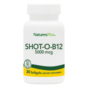 NaturesPlus Shot-O-B12 bottle front shows high potency B12 for energy support