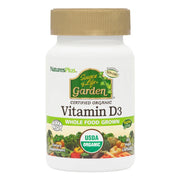 NaturesPlus Source of Life Garden D3 bottle label shows plant-based vitamin D3 for immune support