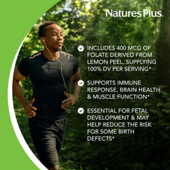 NaturesPlus capsules feature lemon-peel derived folate for natural sourcing.