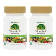NaturesPlus Source of Life Garden Vitamin C bottle front view showing organic ingredients for daily support.
