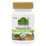 NaturesPlus Source of Life Garden Vitamin K2-60 bottle closeup for bone support.
