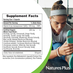 NaturesPlus Source of Life Garden Vitamin K2-60 label detail highlights organic extracts.