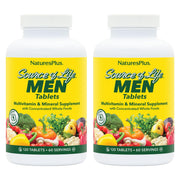 NaturesPlus Source of Life Men bottle close-up, iron-free daily energy support.