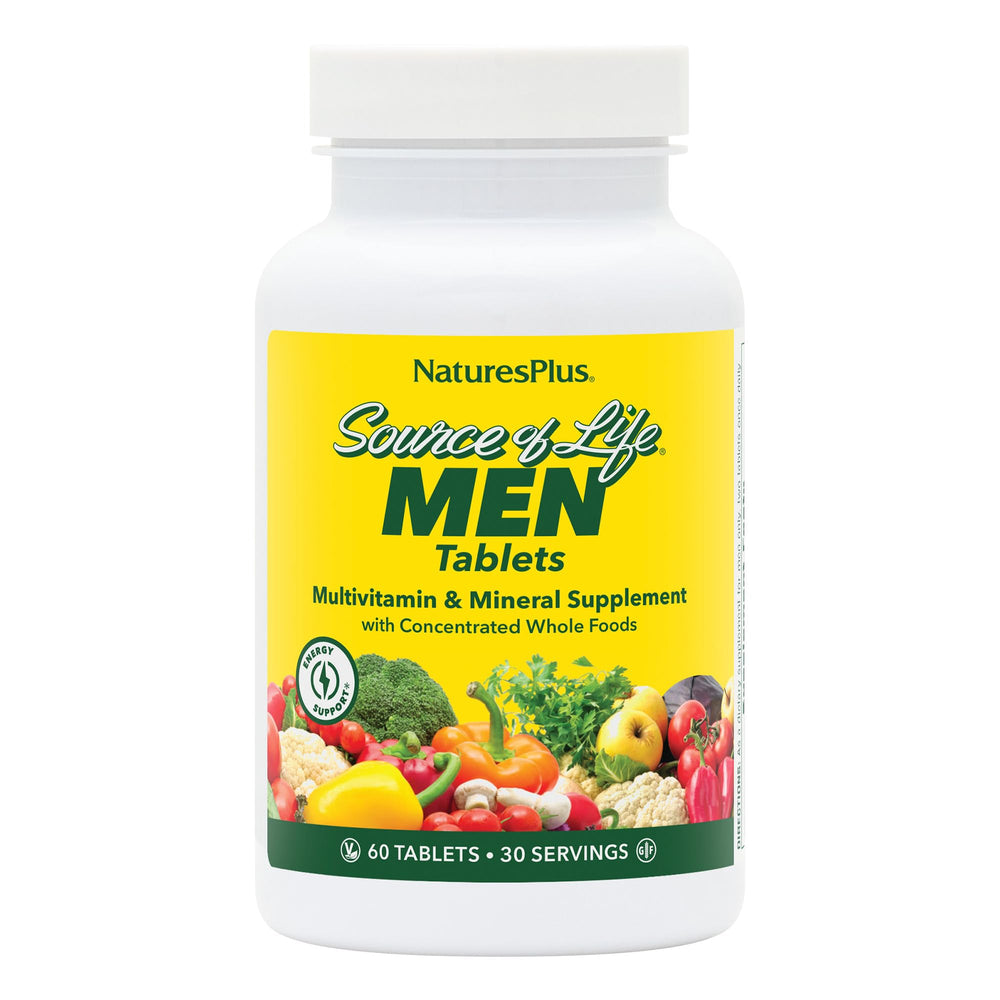 NaturesPlus Source of Life Men bottle front showing label for daily vitality.