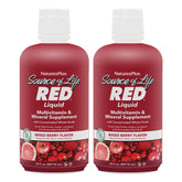 NaturesPlus Source of Life RED bottle with vibrant berry liquid for daily energy.