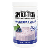 NaturesPlus SPIRU-TEIN Blueberries & Cream powder for a plant-based protein boost.