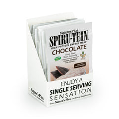 NaturesPlus SPIRU-TEIN chocolate packet for on-the-go protein boost.
