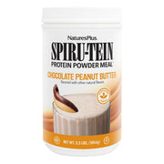 NaturesPlus SPIRU-TEIN bottle with chocolate peanut butter flavor for plant-based protein