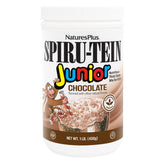 NaturesPlus SPIRU-TEIN Junior chocolate bottle front, kid-friendly protein option.