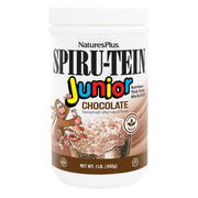 NaturesPlus SPIRU-TEIN Junior chocolate bottle front, kid-friendly protein option.