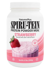 NaturesPlus SpirU-TEIN Strawberry tub, plant-based protein shake for daily energy and recovery