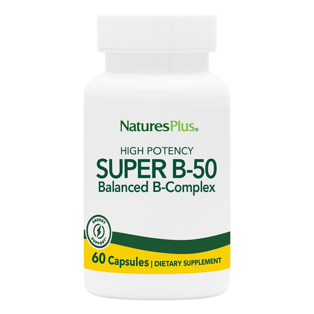 NaturesPlus Super B50-60 capsules front view for daily energy support.