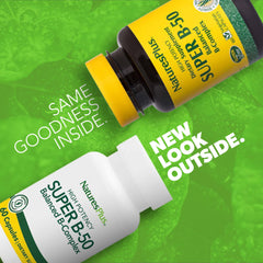 NaturesPlus Super B50-60 ingredients list featuring inositol, choline, and PABA.