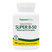 NaturesPlus Super B50-90 bottle front showing packaging for daily use.