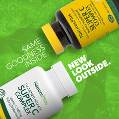 NaturesPlus Super C Complex tablets close-up showing vitamin C tablets